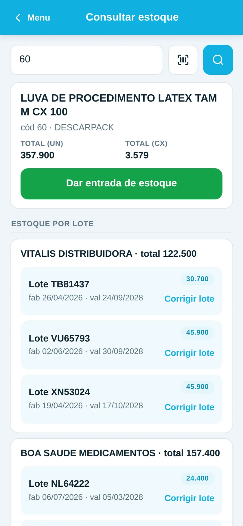 Consulta de estoque por lote no celular